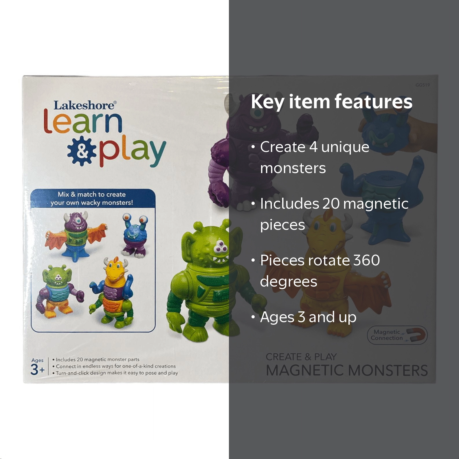 Lakeshore Mix & Match Magnetic Monsters Toy Set for Children, 3yrs