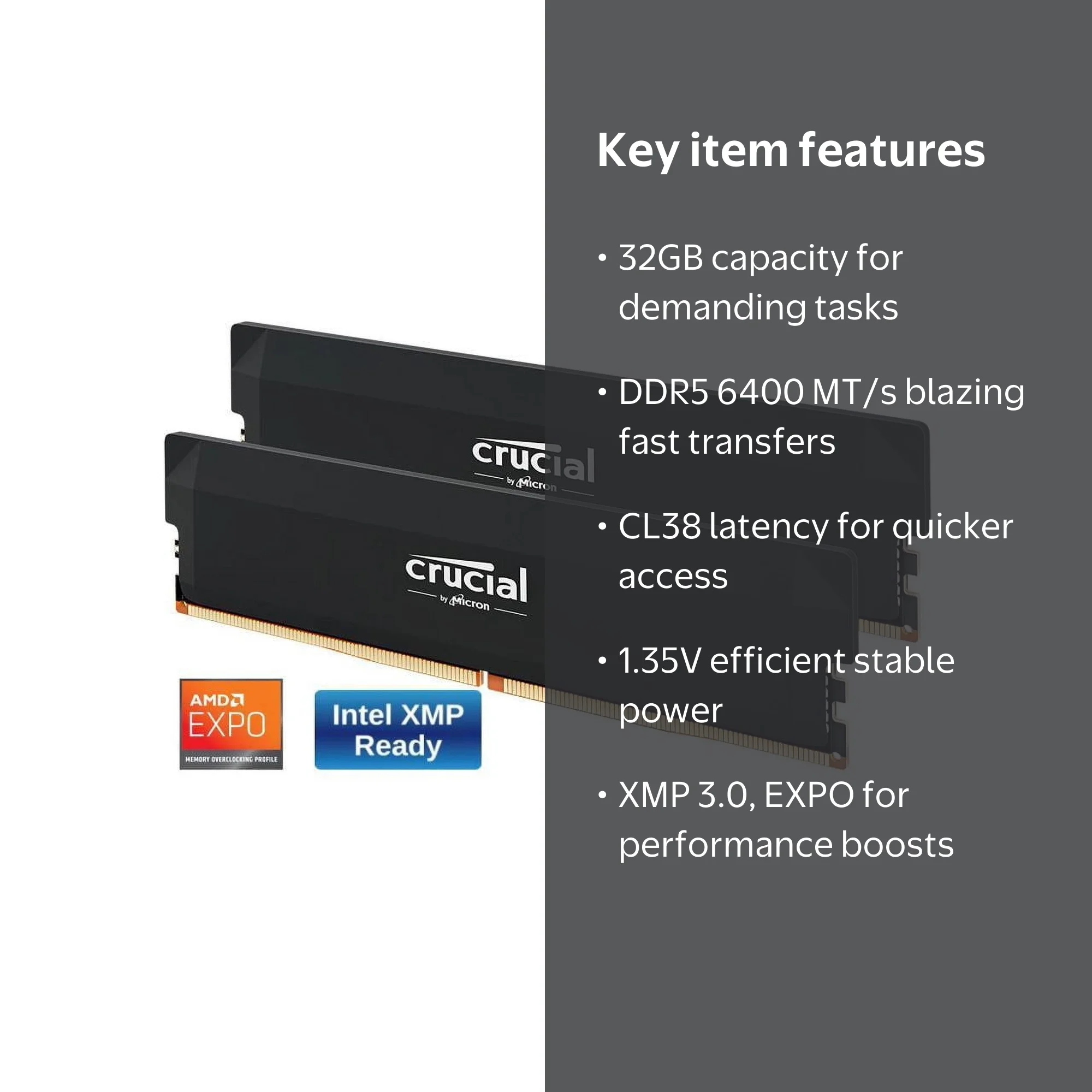 Crucial Pro Overclocking 32GB (2 x 16GB) DDR5 6400 (PC5 51200