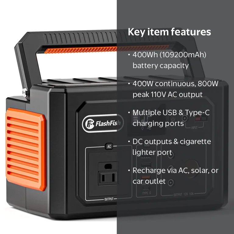 400W Portable Power Station, FlashFish 109200mAh/400Wh Peak 800W