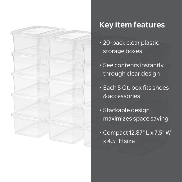 Mainstays 5 Qt. (1.25 gal.) Clear Plastic Stackable Storage Box Mainstays 5 Qt. (1.25 gal.) Clear Plastic Stackable Storage Box