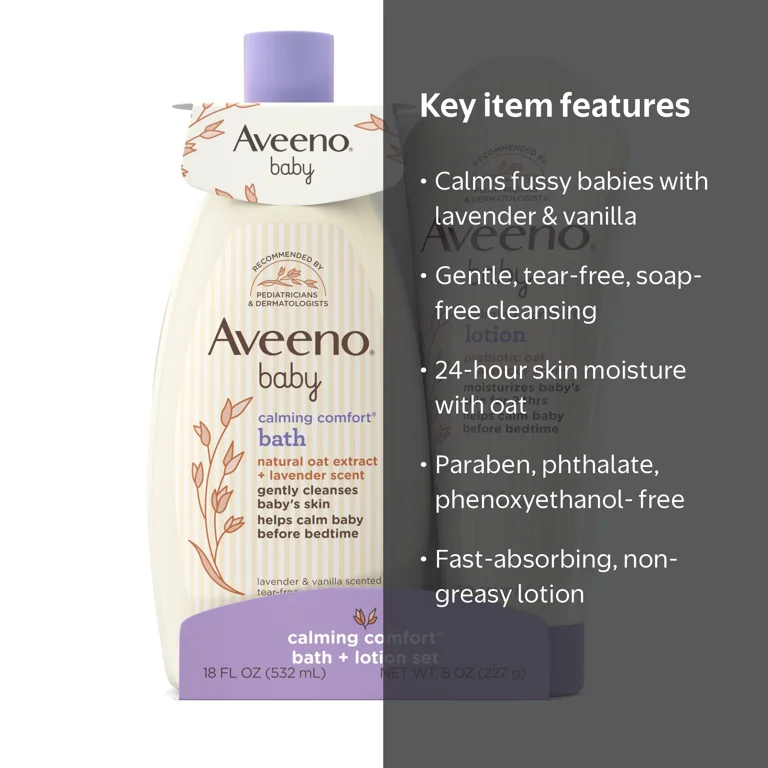 Aveeno Baby Calming Comfort Bath and Body Lotion Set, Lavender