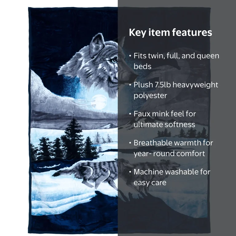 Trademark Home, Wolf Blanket, 74x91 inches, Plush Faux Mink Warm