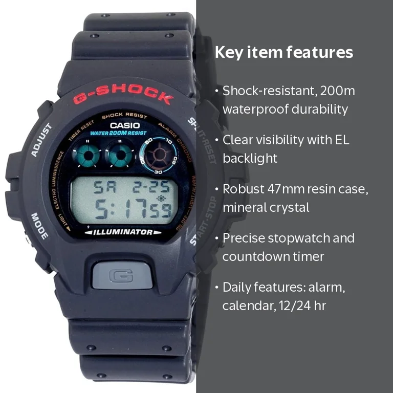 Free Shipping! Casio G-Shock DW6900-1V, Black Resin Wristwatch
