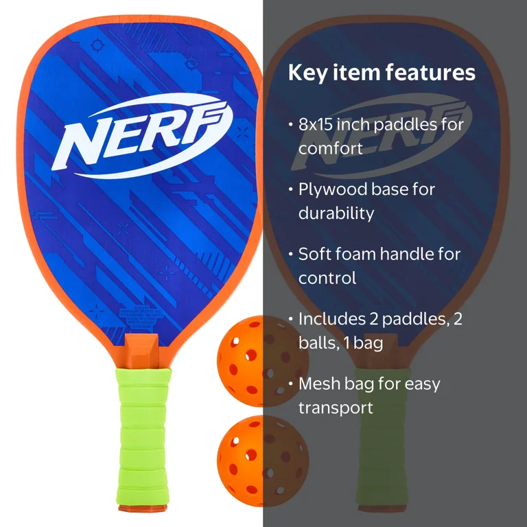 Nerf 2-Player Pickleball Set - Kids Game - (2) Paddles + (2) Balls