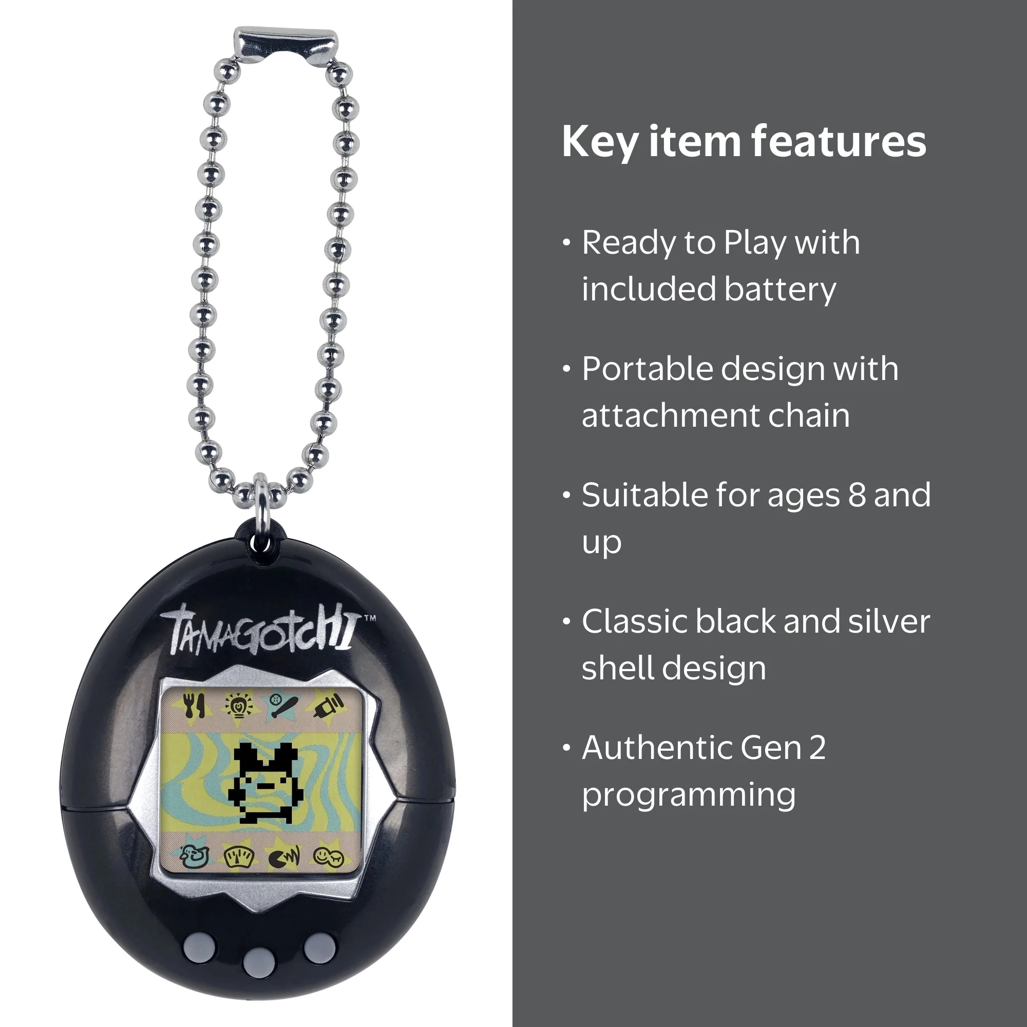 Tamagotchi Original Digital Pet, Black with Silver, Generation 2