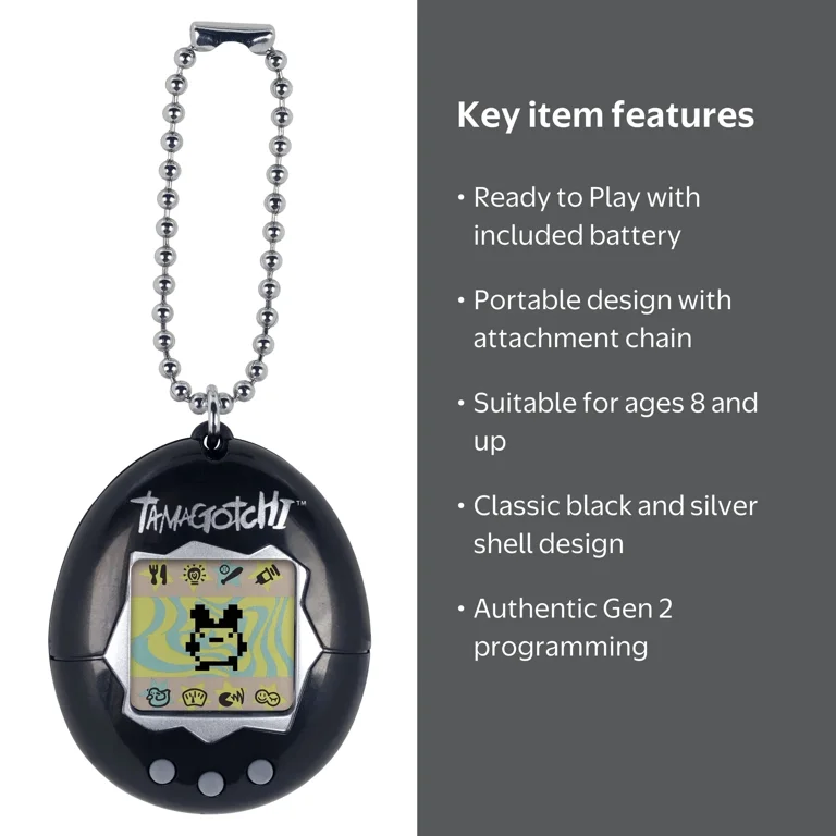 Tamagotchi Original Digital Pet, Black with Silver, Generation 2