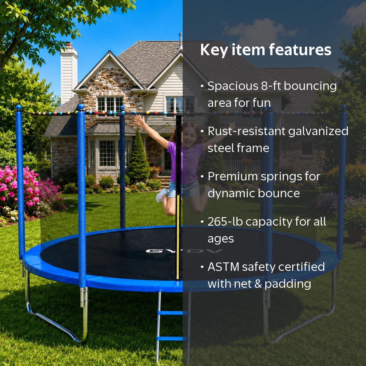 GVDV Outdoor Trampoline, 8' Backyard Recreational Trampoline with