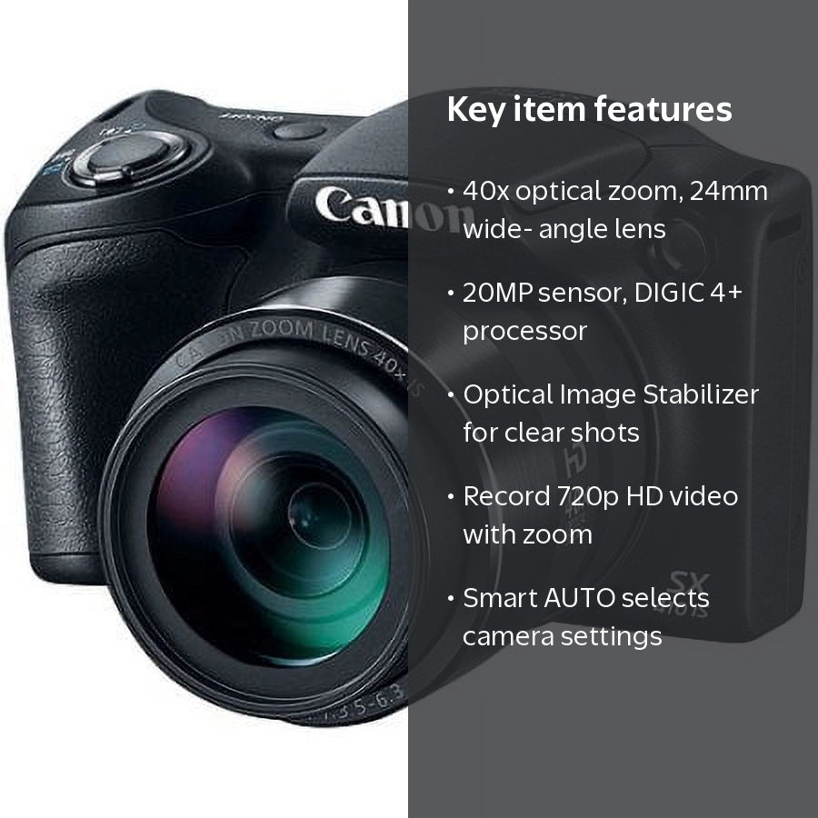 Canon PowerShot SX410 IS - 20MP Digital Camera, 40x Zoom, Point