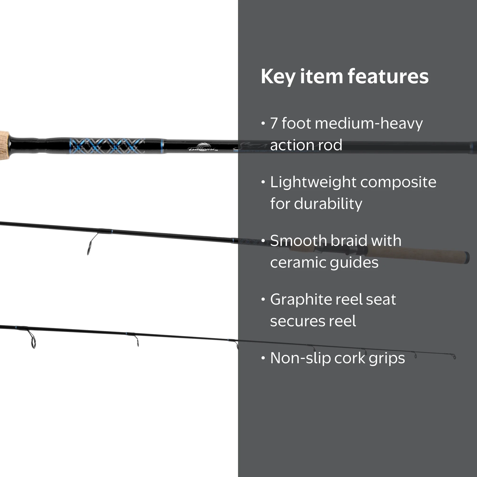 Tsunami Sea Tech 7' Medium Heavy Spinning Fishing Rod, Sensitive