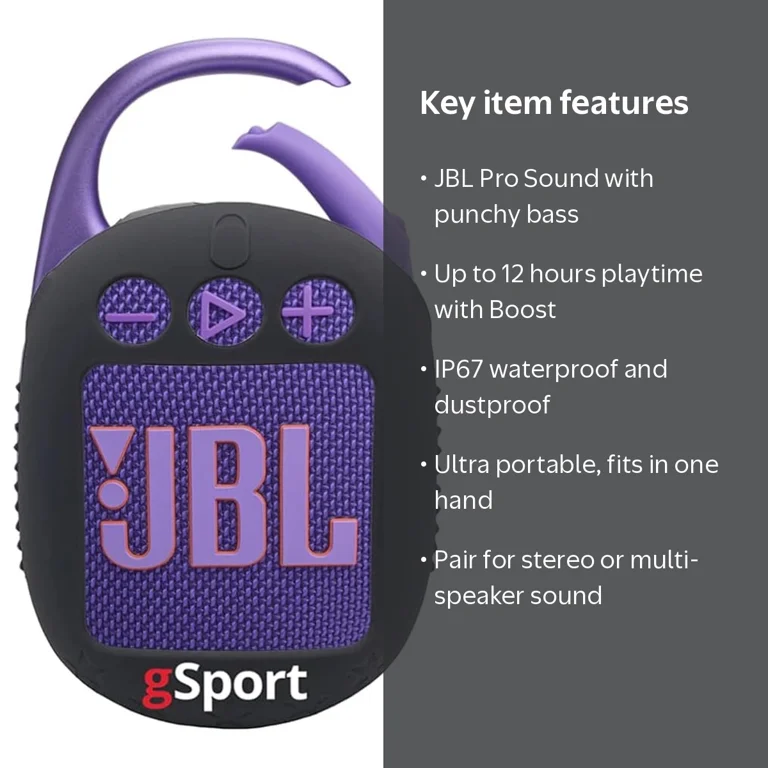 JBL Clip 5 Ultra Portable Bluetooth Speaker with gSport Silicone JBL Clip 5 Ultra Portable Bluetooth Speaker with gSport Silicone