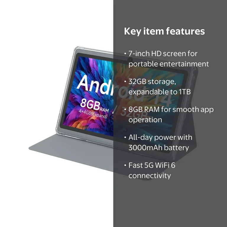 NOVOJOY Android 14 Tablet 7 Inch with Case, 8GB RAM, 32GB Storage