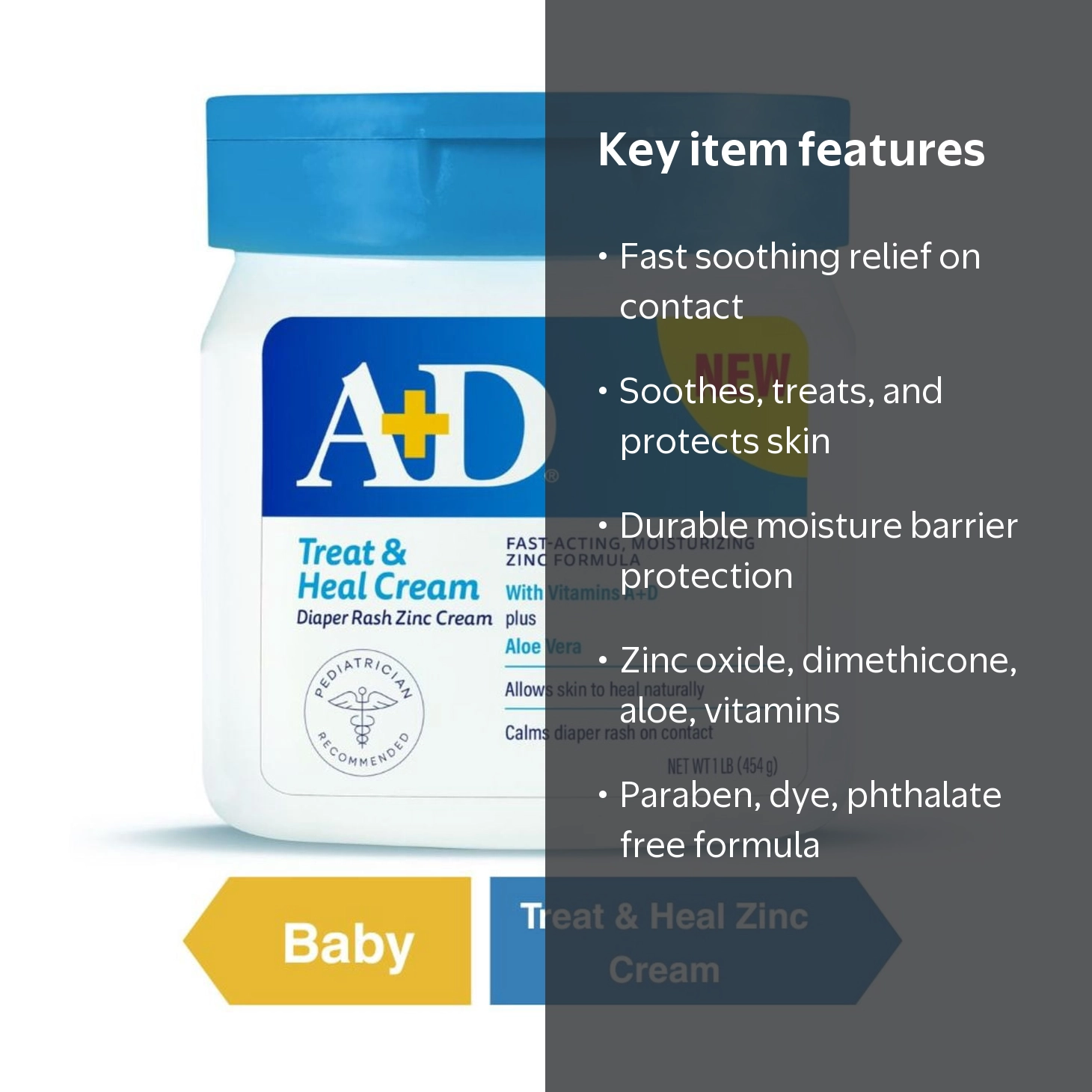 A+D Treat + Heal Zinc Oxide Diaper Rash Cream, 16 oz Jar - Walmart.com
