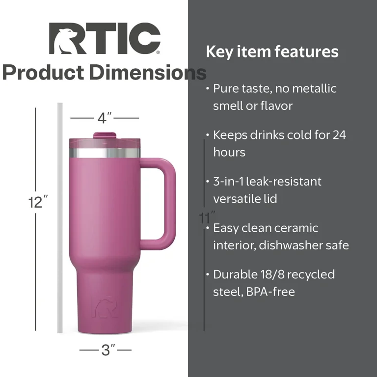 RTIC, Ceramic Lined Road Trip Tumbler, 40 oz, Orchid - Walmart.com