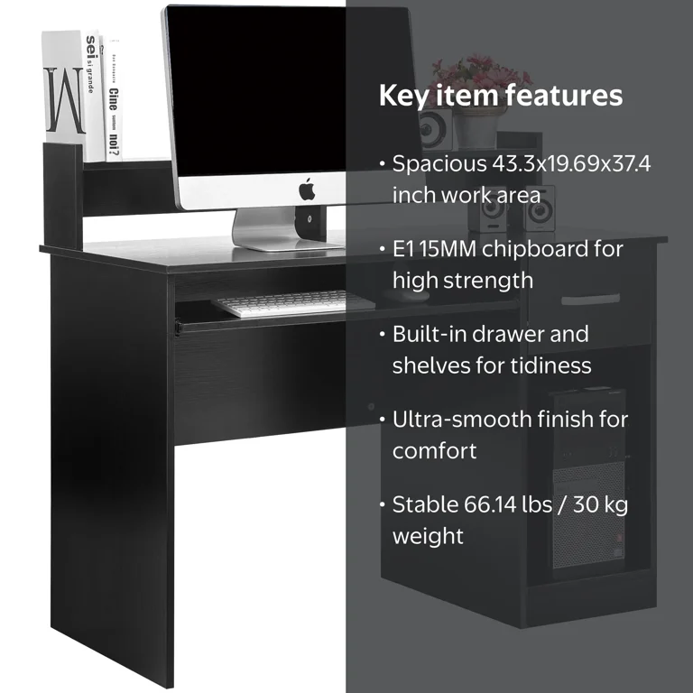 Ktaxon Compact Wood PC Desk, Black Home Office Table with Drawer