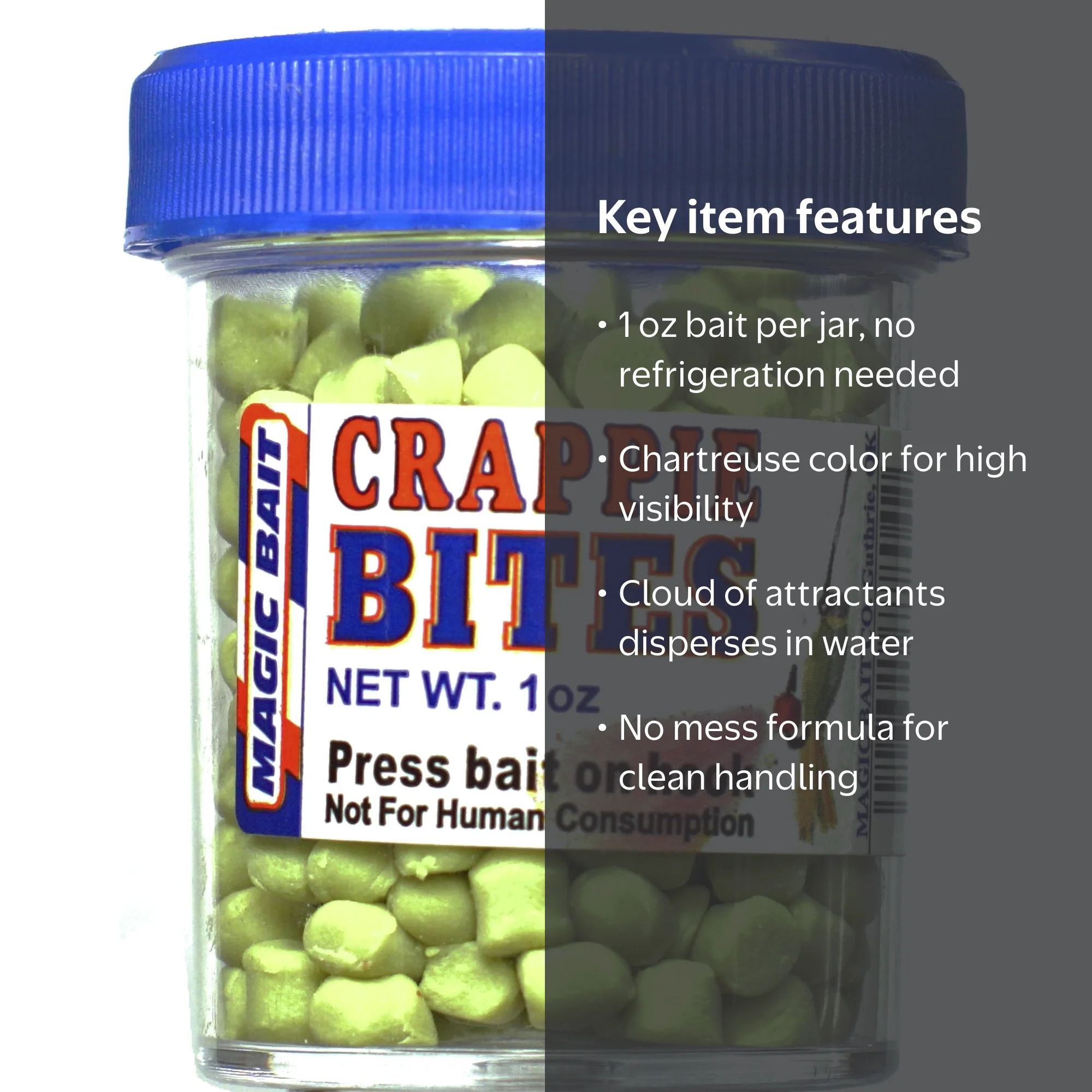 Magic Bait Crappie Bites Chartreuse 1oz, Dispersion Attractants