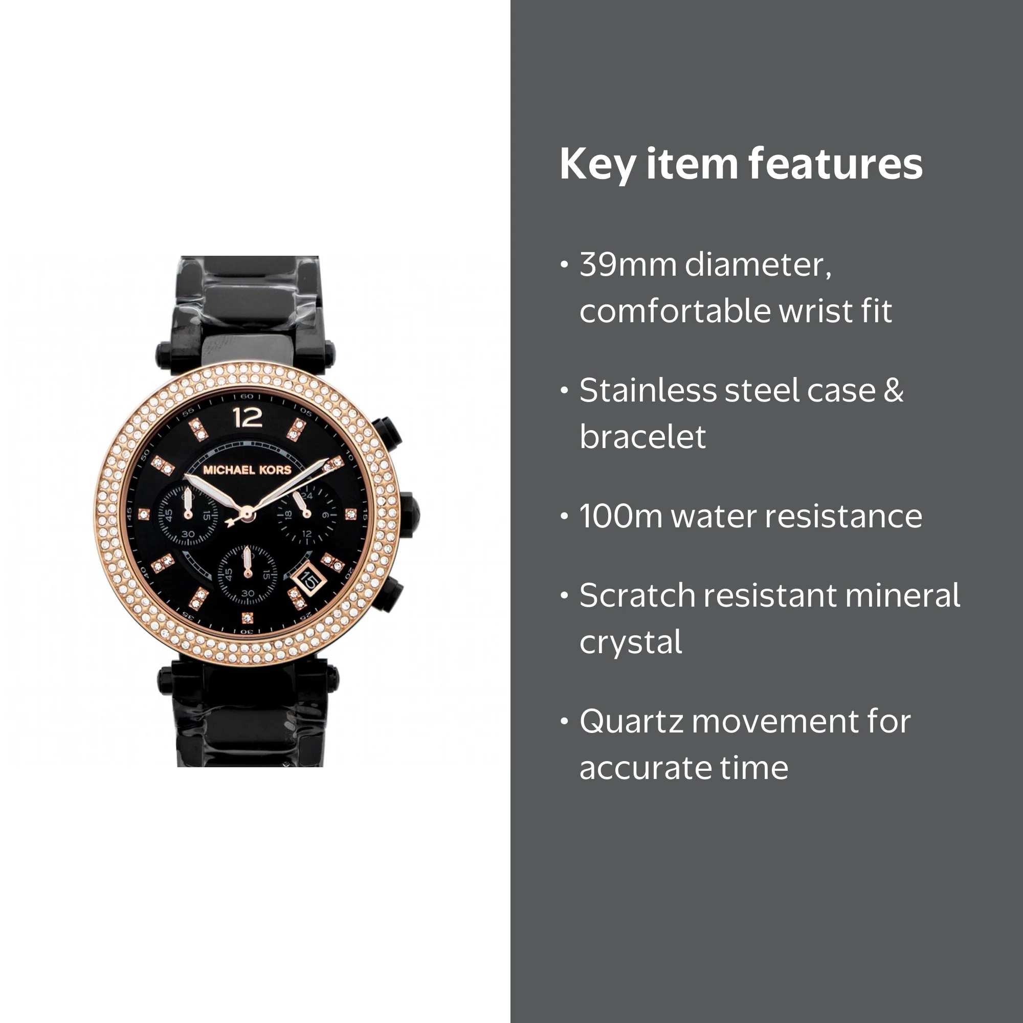 Michael Kors Women's Parker Series MK5885 Black Stainless-Steel
