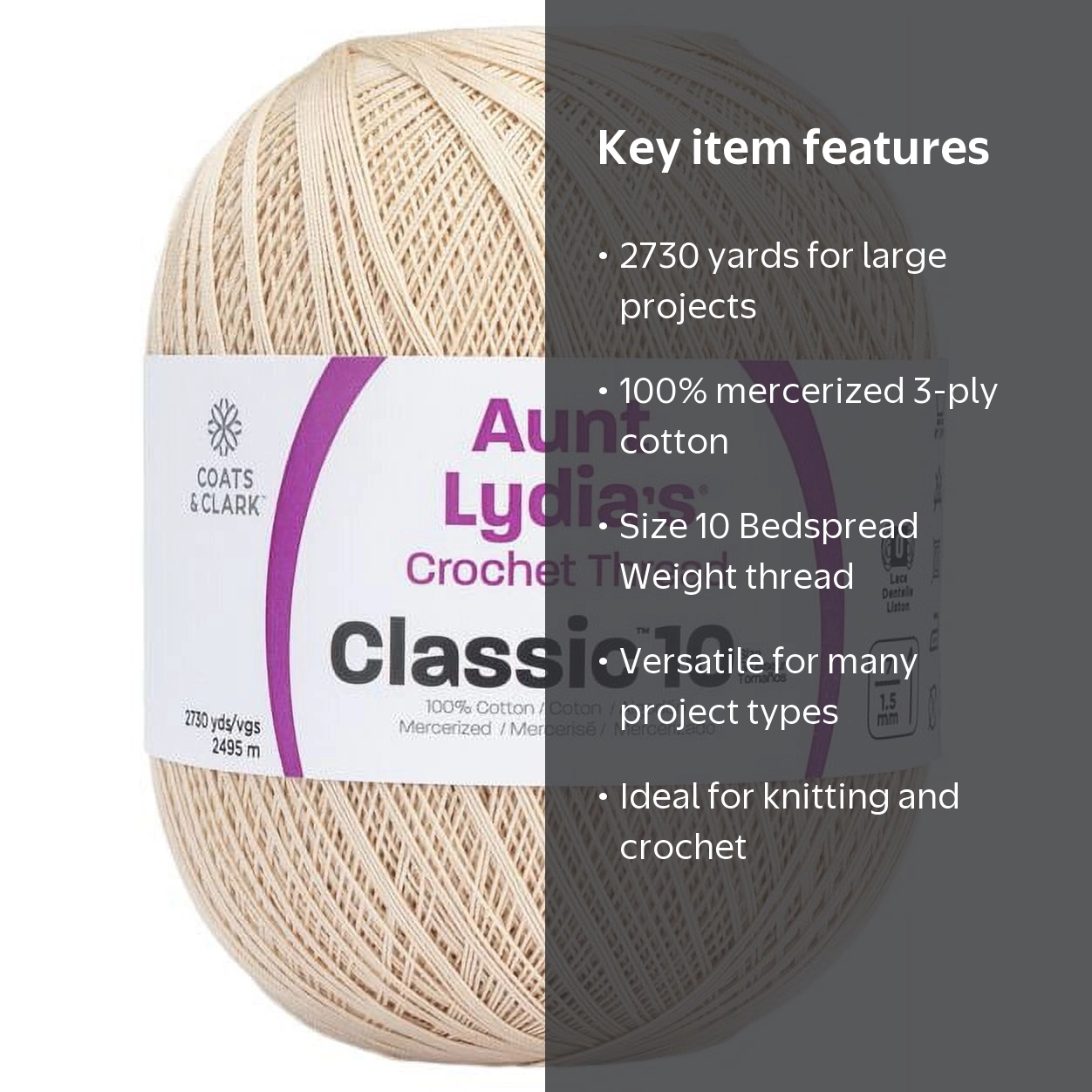 Aunt Lydia's¬Æ Classic‚Ñ¢ Natural Crochet Thread, 2730 Yards Size