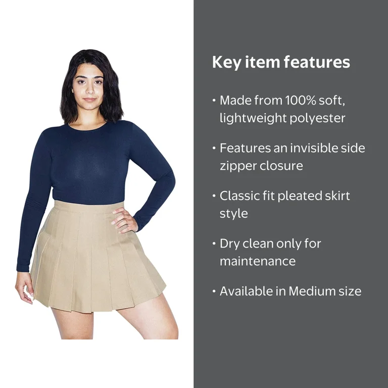 American Apparel Women Gabardine Tennis Skirt, Khaki, Medium