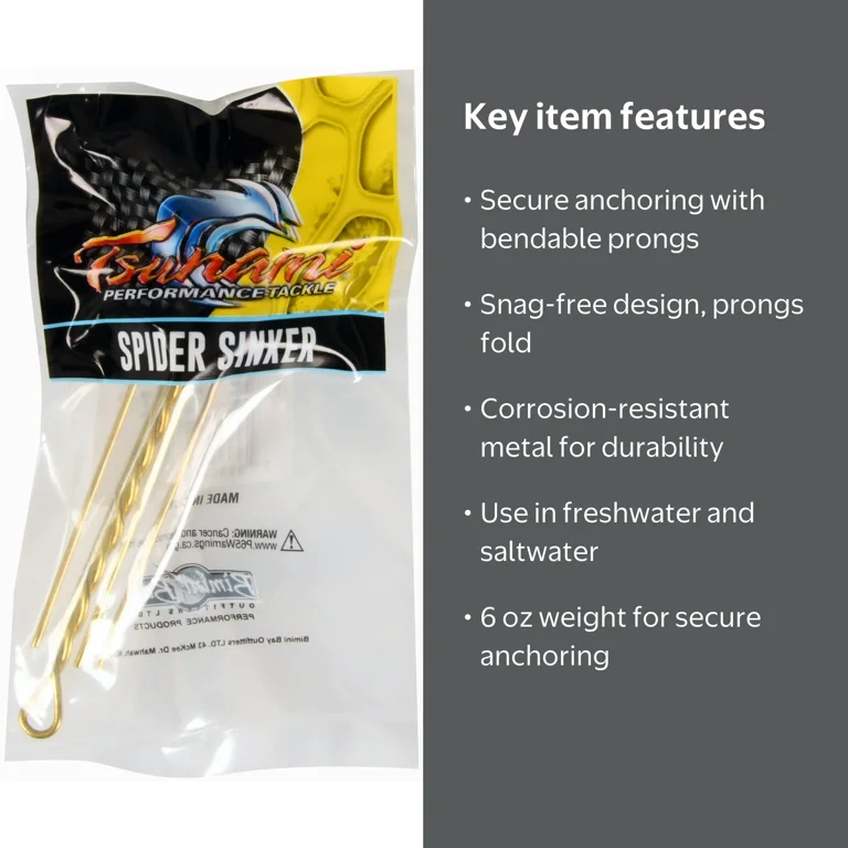 Tsunami Spider Sinker 6 oz Metal Prong Fishing Weight - Walmart.com
