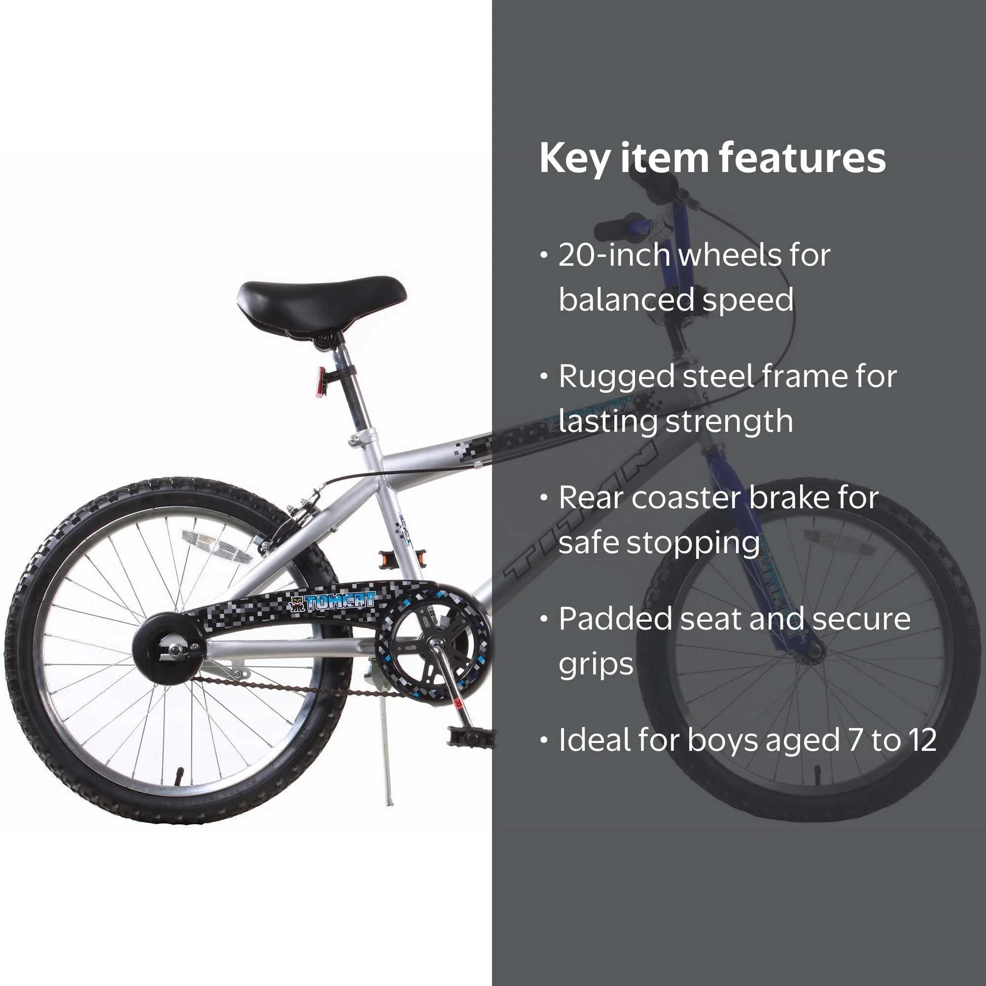 Titan Tomcat Boys BMX Bike with 20 Inch Wheels Silver Blue Coaster