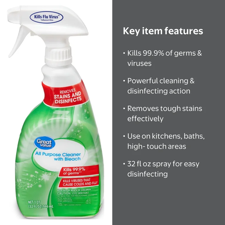 ＢＬＥＡＣＨ Great Value All Purpose Cleaner with Bleach, 32 fl oz, Home