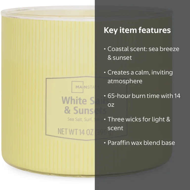 Mainstays 3-Wick Textured Wrapped Candle, White Sails and Sunsets