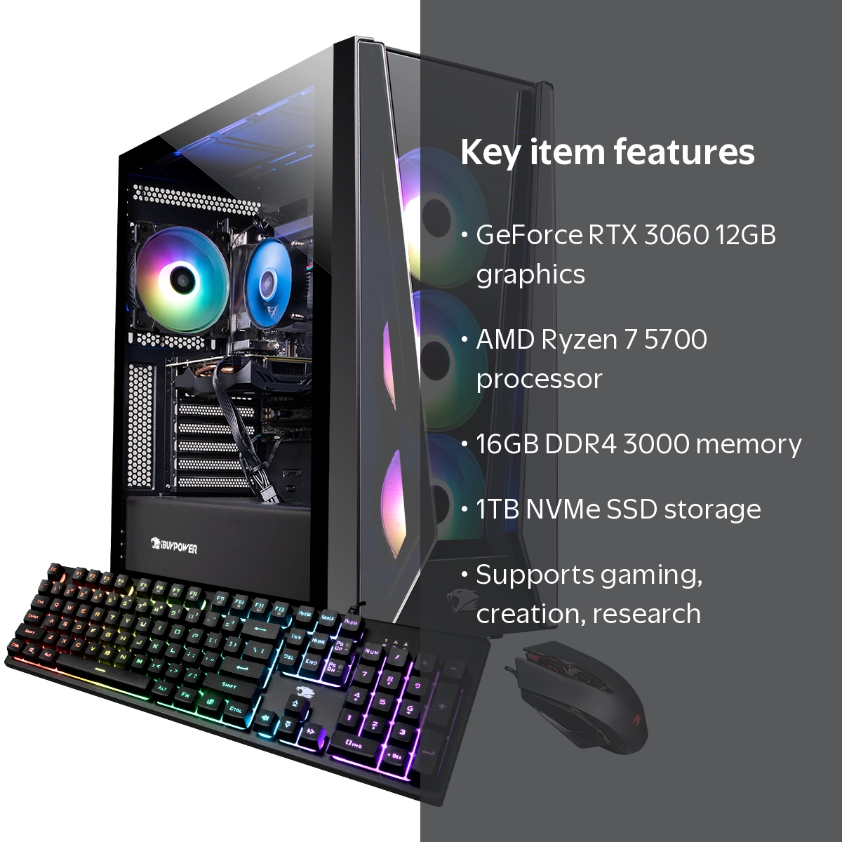 iBUYPOWER AMD Ryzen 7 5700 Gaming Desktop PC with RTX 3060 12GB
