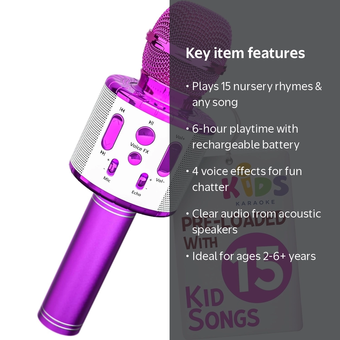 Move2Play Kids Karaoke Microphone with Bluetooth and 15 Nursery