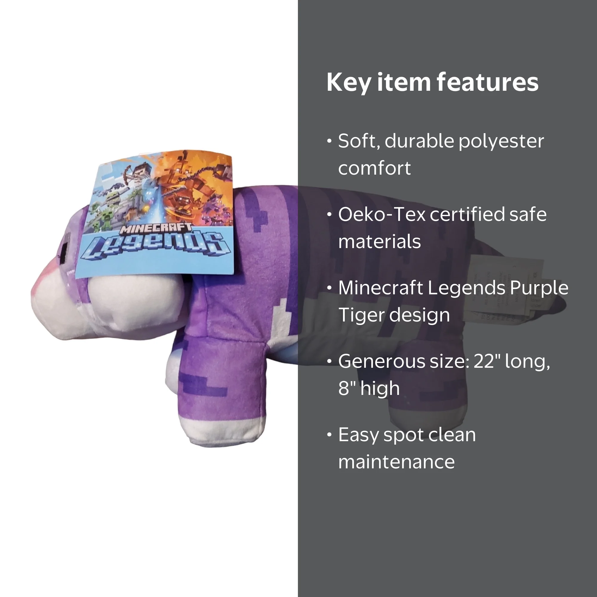 Minecraft Legends Tiger Pillow Buddy, Purple Tiger, 22