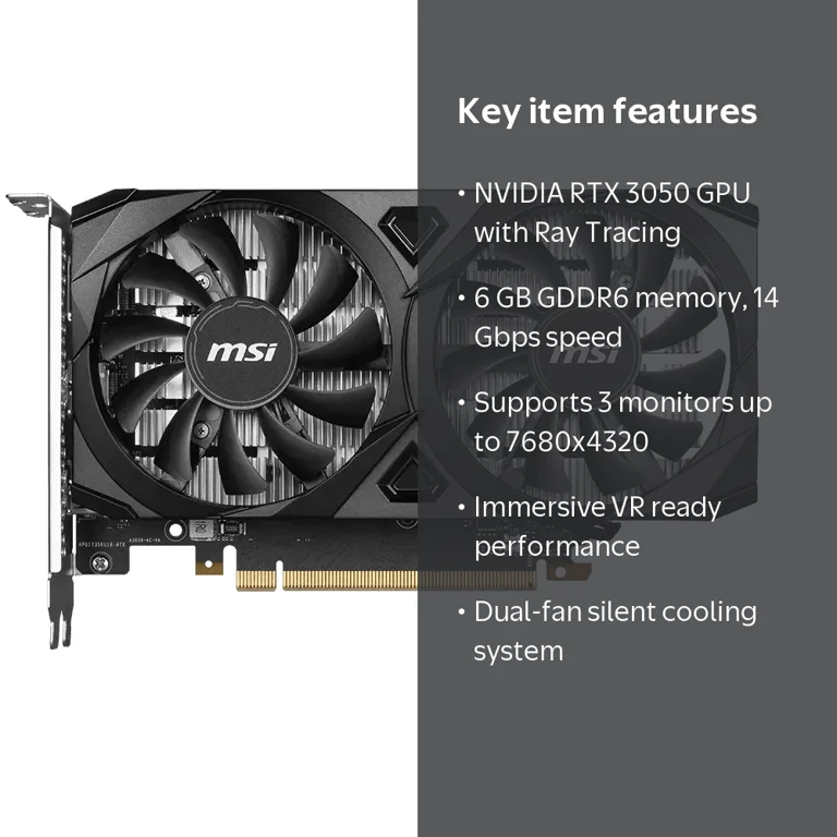 MSI NVIDIA GeForce RTX 3050 Graphics Card, 6GB GDDR6, 1492 MHz