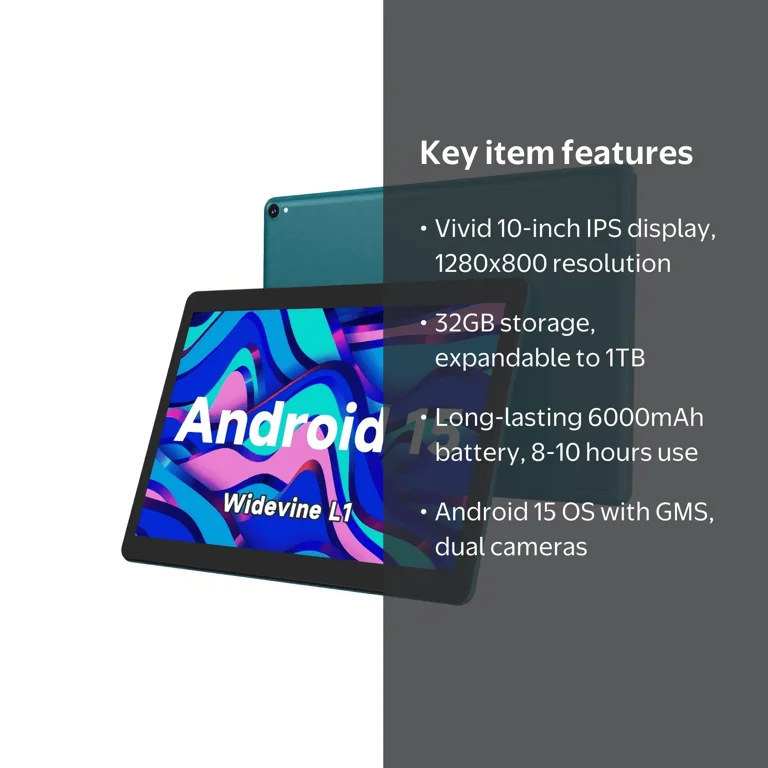 Coopers 10 inch Android 15 Tablet, Quad Core Processor, IPS Touch