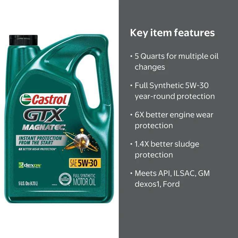 Castrol, Full Synthetic Motor Oil, 5W-30, 5 Quarts - Walmart.com
