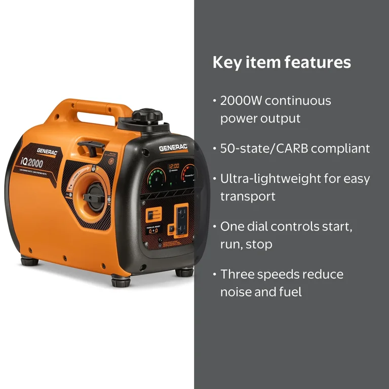 Generac 6866 iQ2000 2000 Watt Inverter Portable Generator, 50