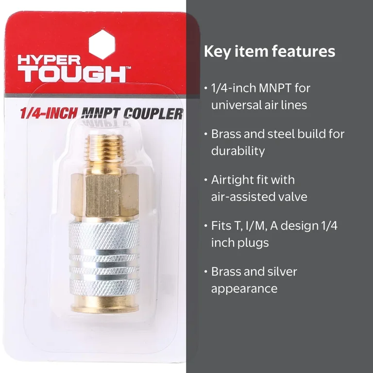 ひゅーまん Hyper Tough 1/4 inch MNPT Universal Air Line Coupler Brass Steel