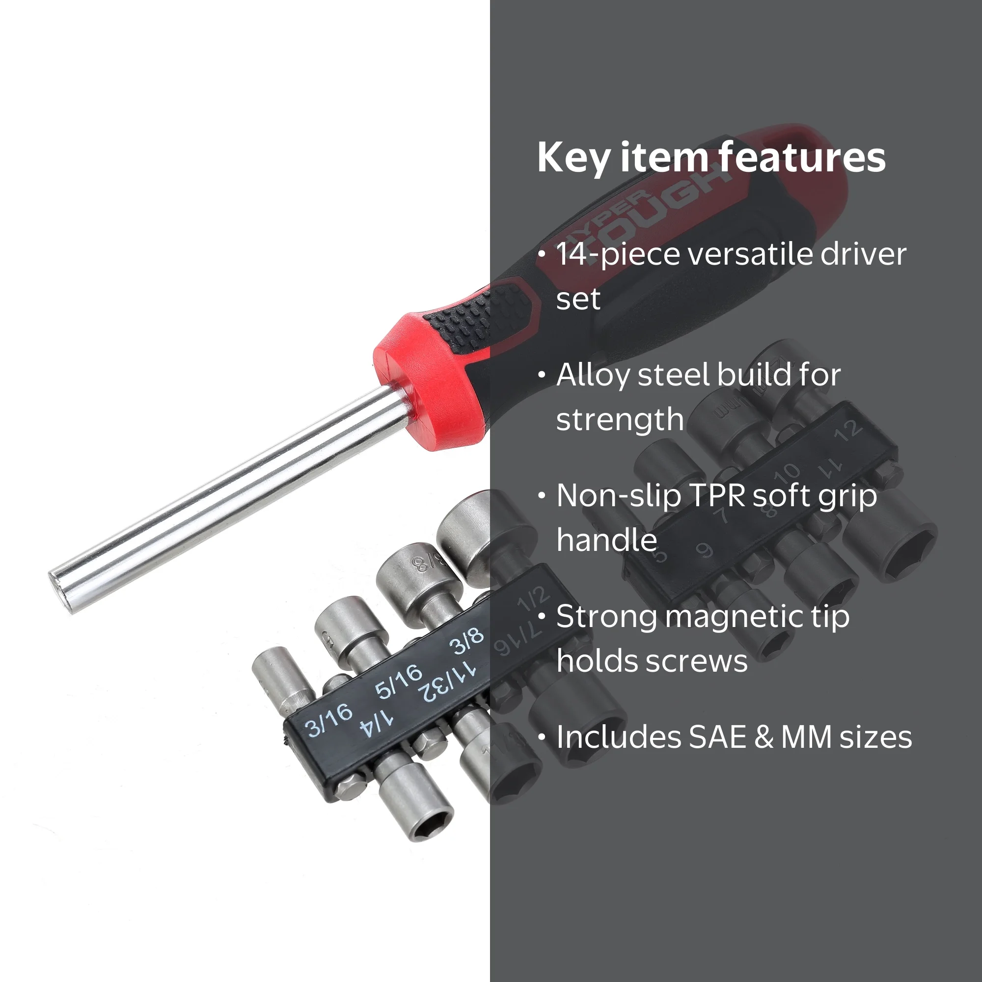 Hyper Tough 14-in-1 Alloy Steel Nut Driver Set with Magnetic Tip