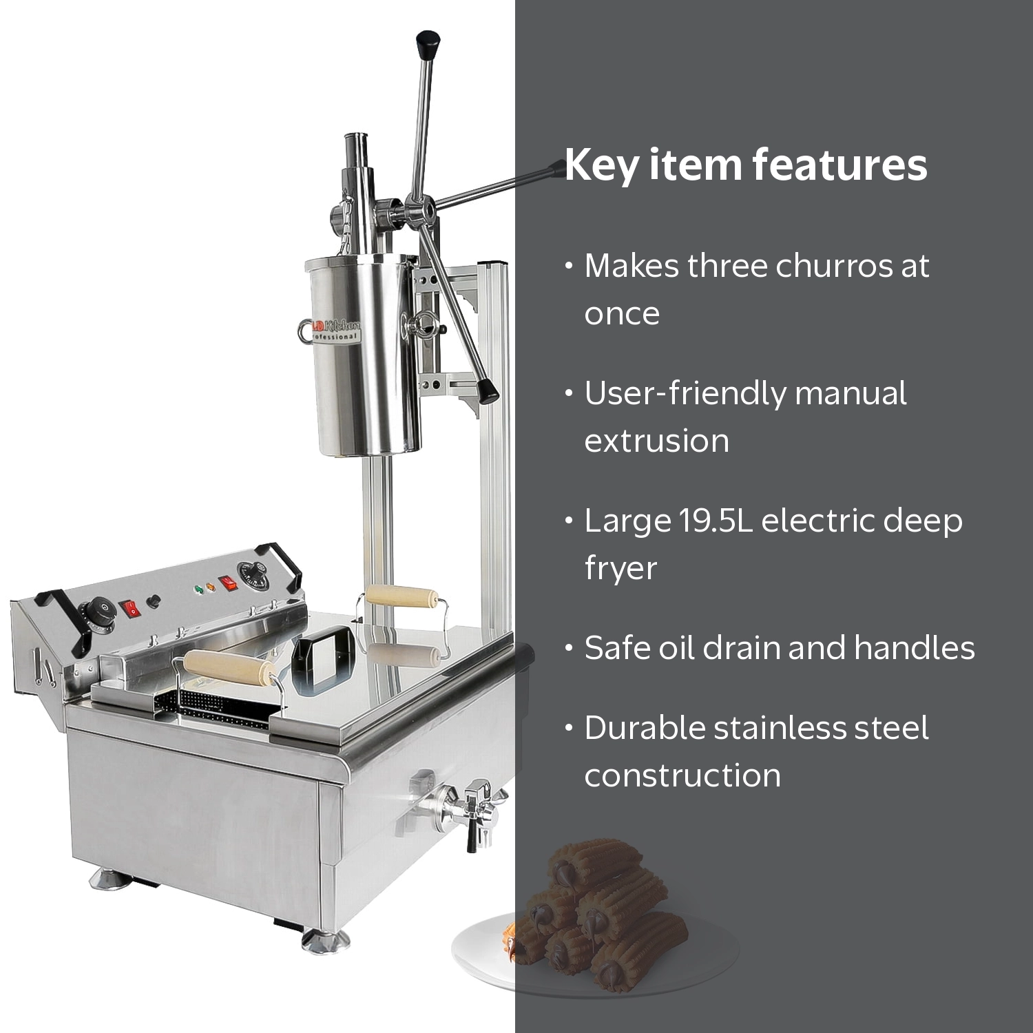ALDKitchen Commercial Churros Machine with 3-Hole Nozzles, Manual