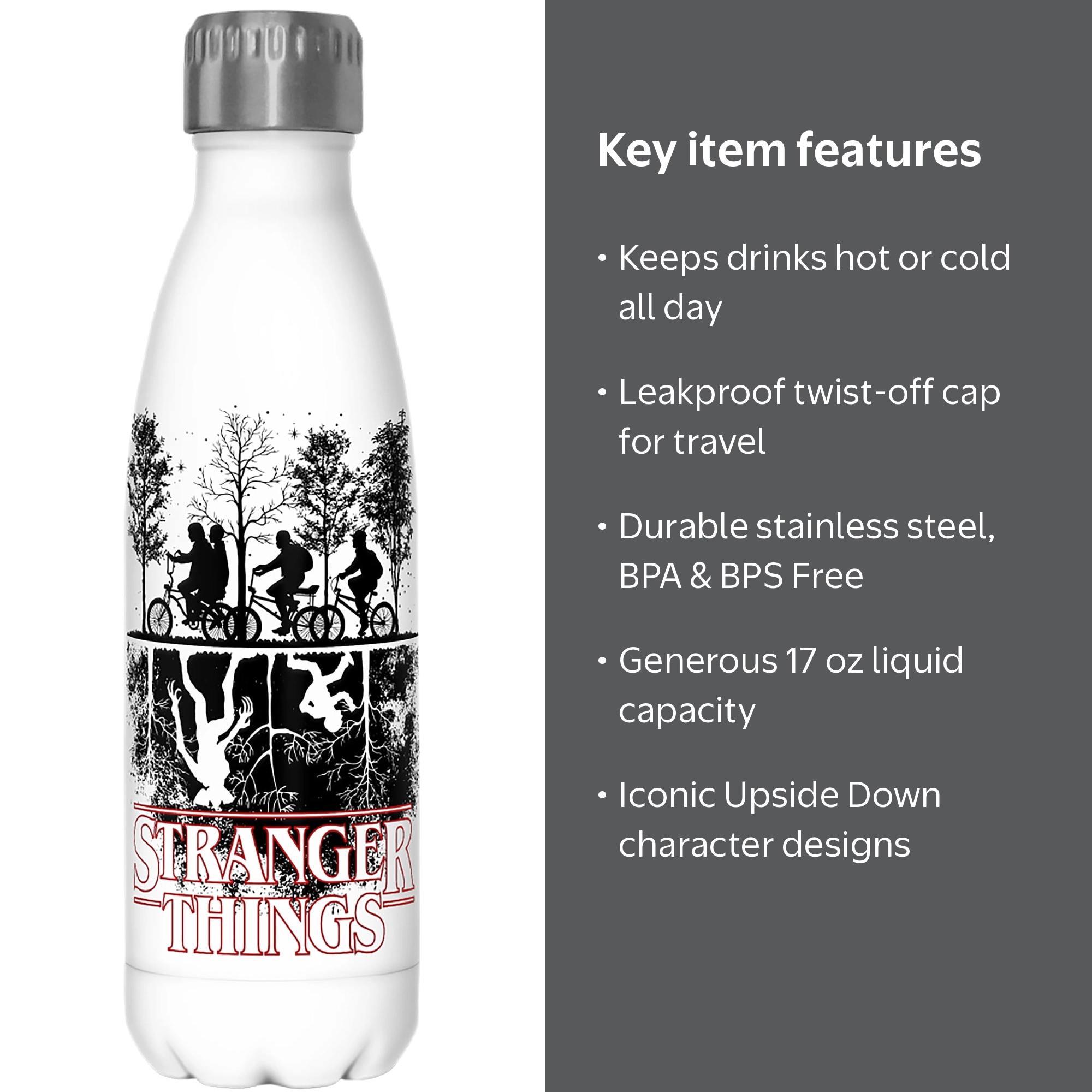 Stranger Things, Water Bottle, 17 oz, Stainless Steel Silhouettes