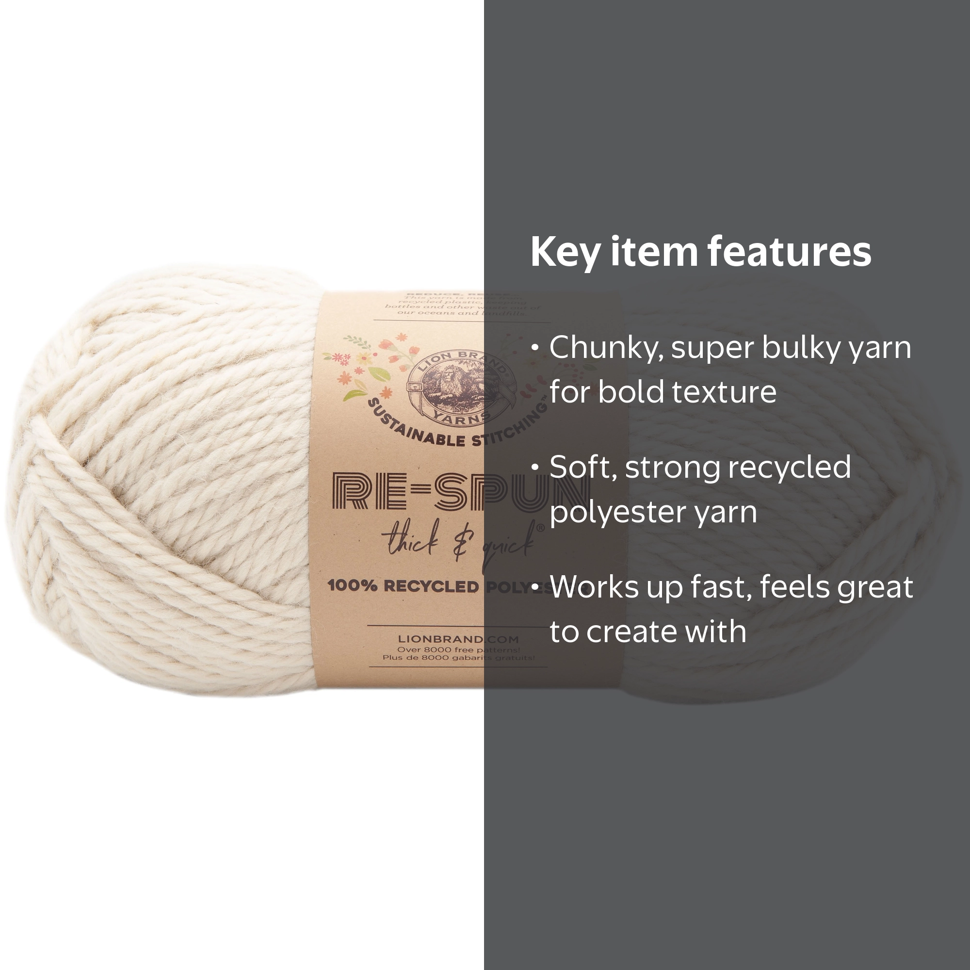 Lion Brand ReSpun Recycled Yarn Knitting 340g 223 yards washable