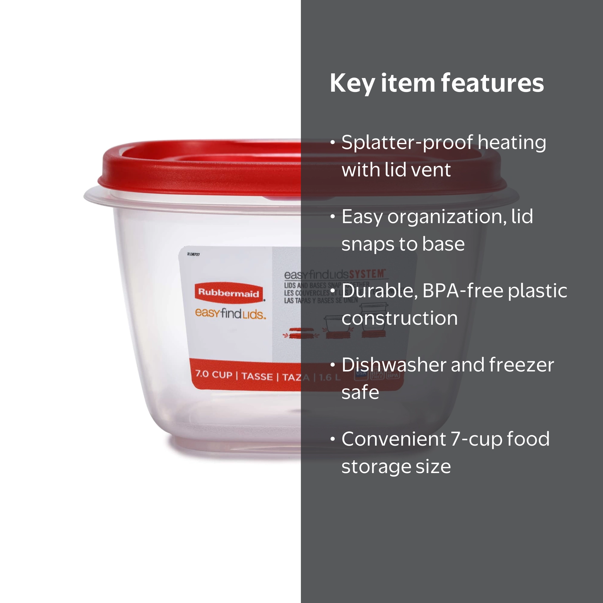 Rubbermaid, Food Storage Container, 7-Cup, Vented Lid - Walmart.com