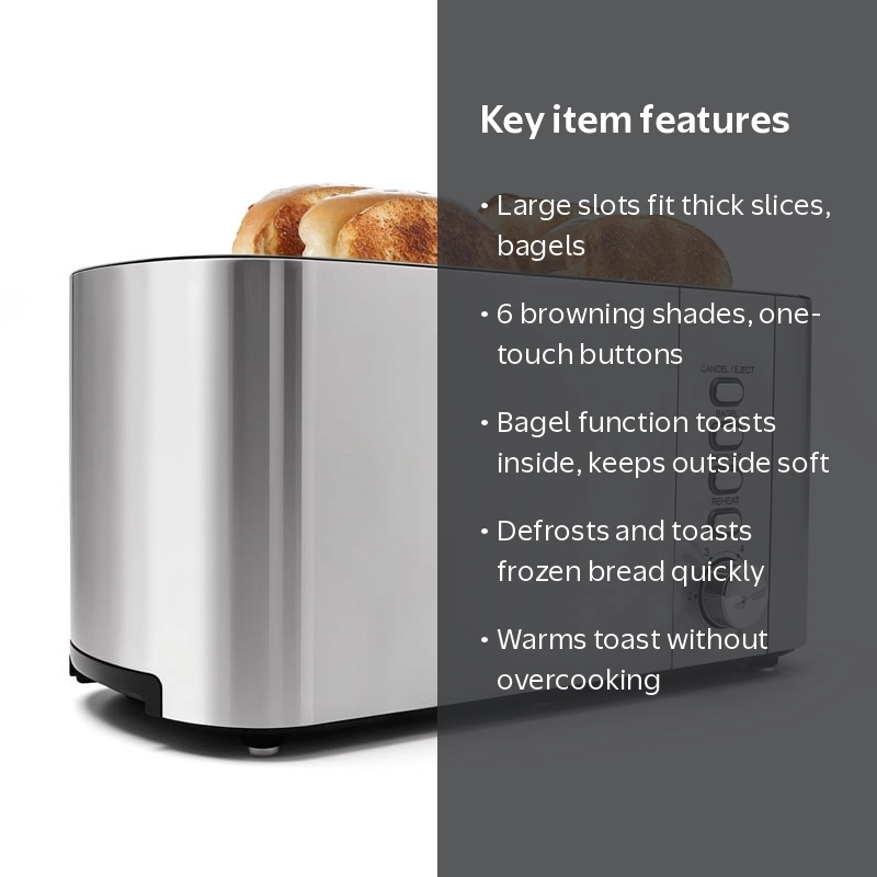 Elite Cuisine ECT2435 Long Slot 4 Slice Toaster, Extra Large Slots