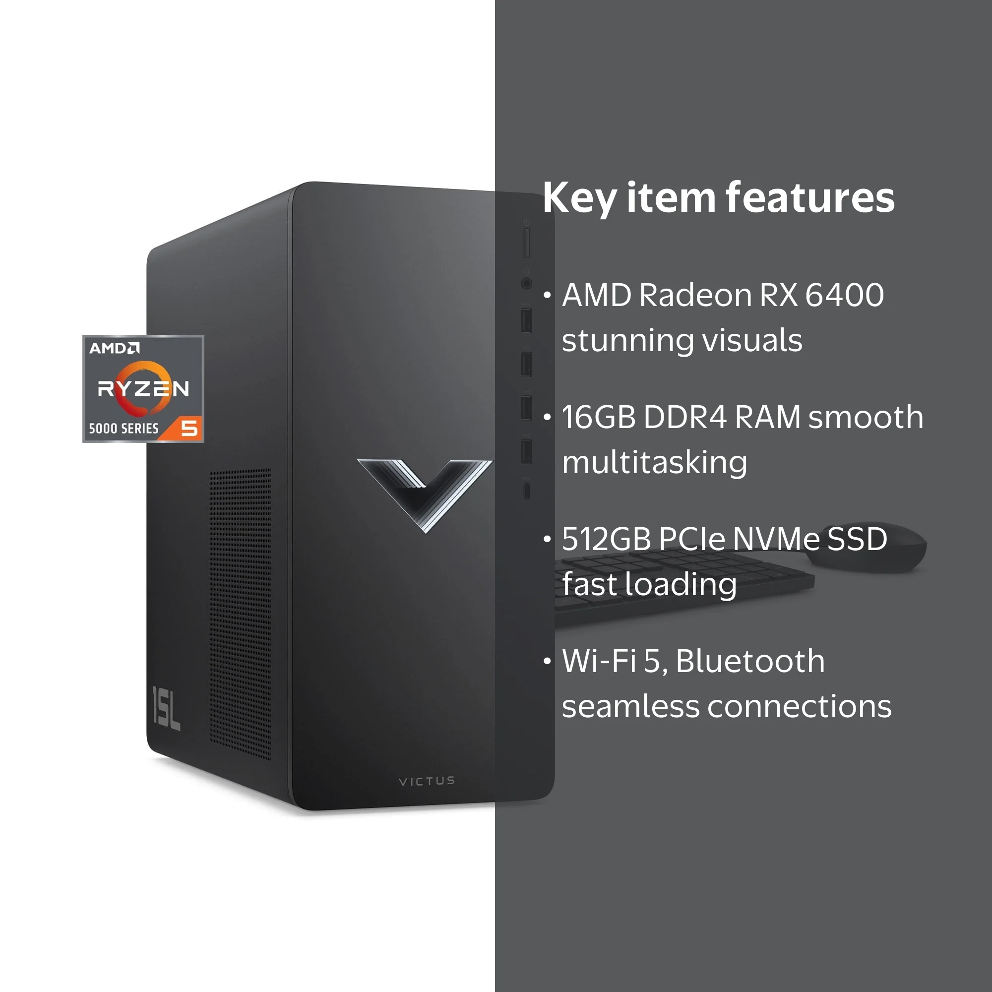 HP, Victus 15L Gaming Desktop PC, AMD Ryzen 5 5600G, 16GB RAM