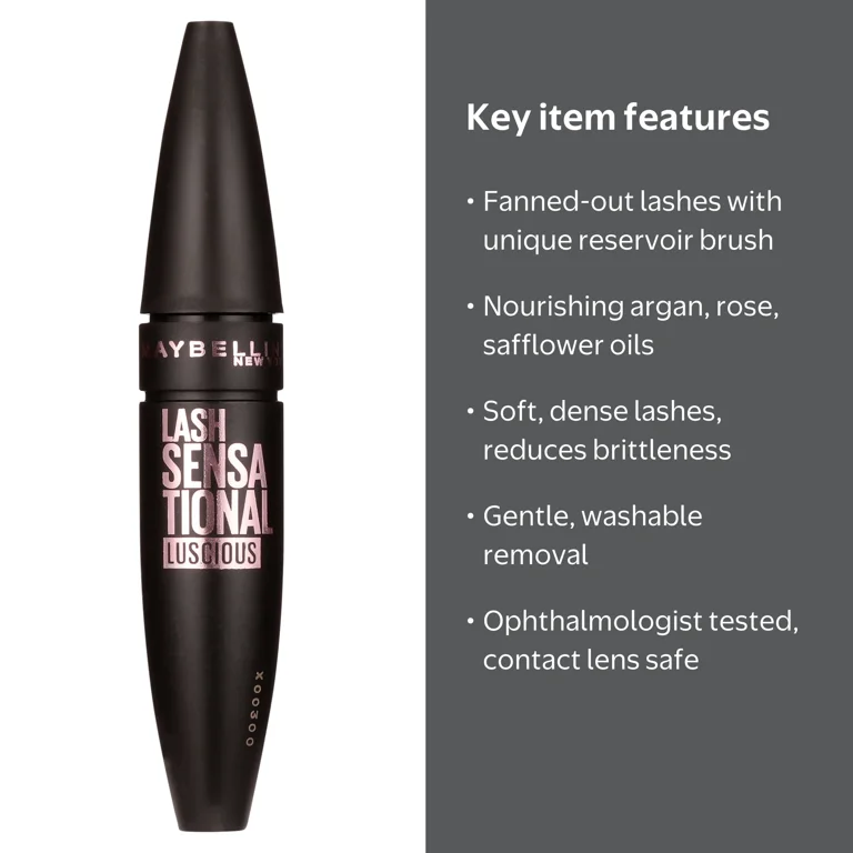 Maybelline Lash Sensational Luscious Washable Mascara, Blackest