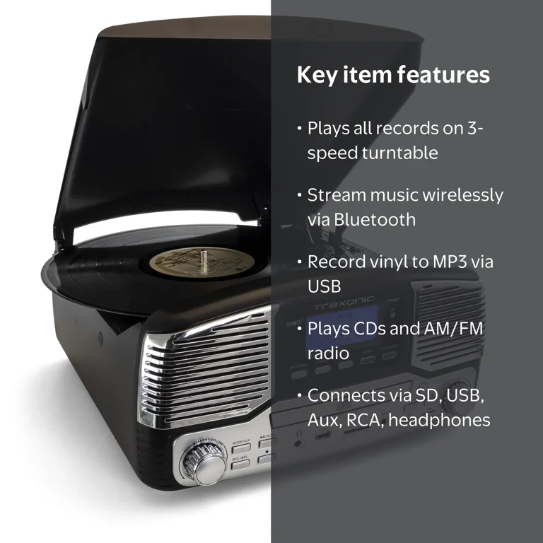 Trexonic Retro Record Player with Bluetooth, CD Players and 3