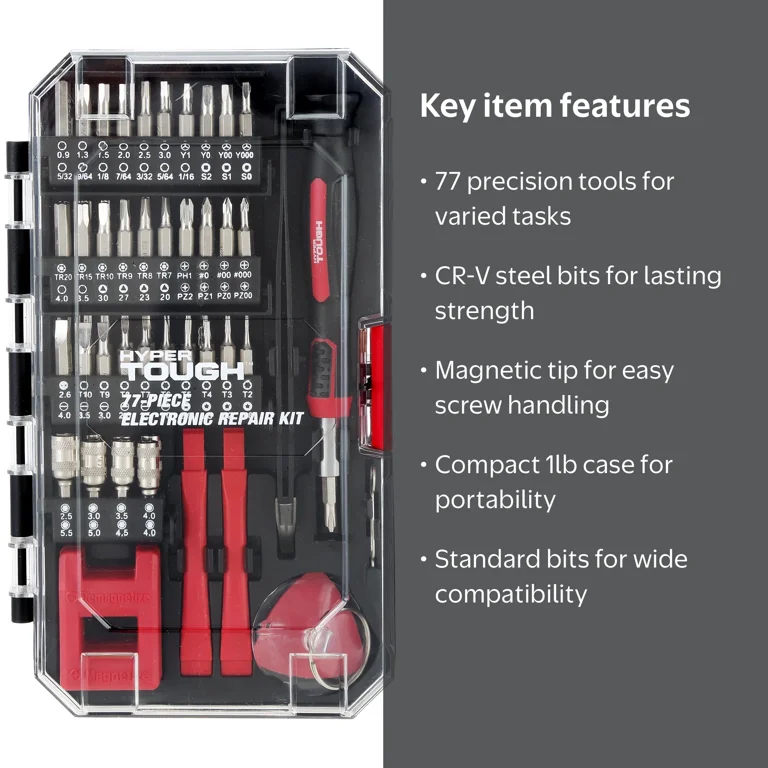 Hyper Tough 77 Piece Precision Tool Kit with Magnetic Screwdriver
