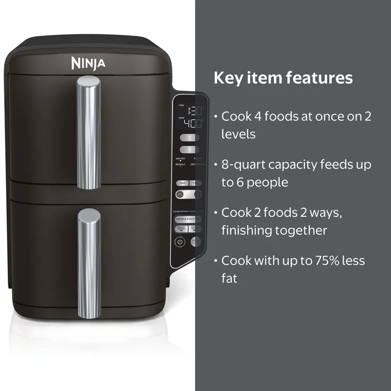 Ninja DoubleStack Air Fryer 8-Qt, 2 Baskets, Cook 4 Foods at Once
