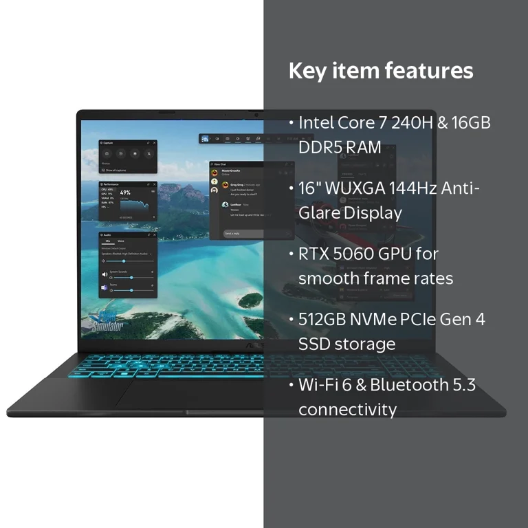 ASUS, Vivobook V16 Laptop, RTX 5060, 16'' Intel Core 7 240H