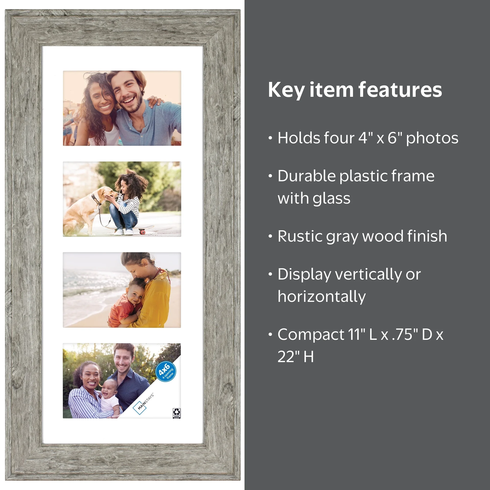 Mainstays 4x6 4-Opening Matted Wall Collage Picture Frame, Rustic