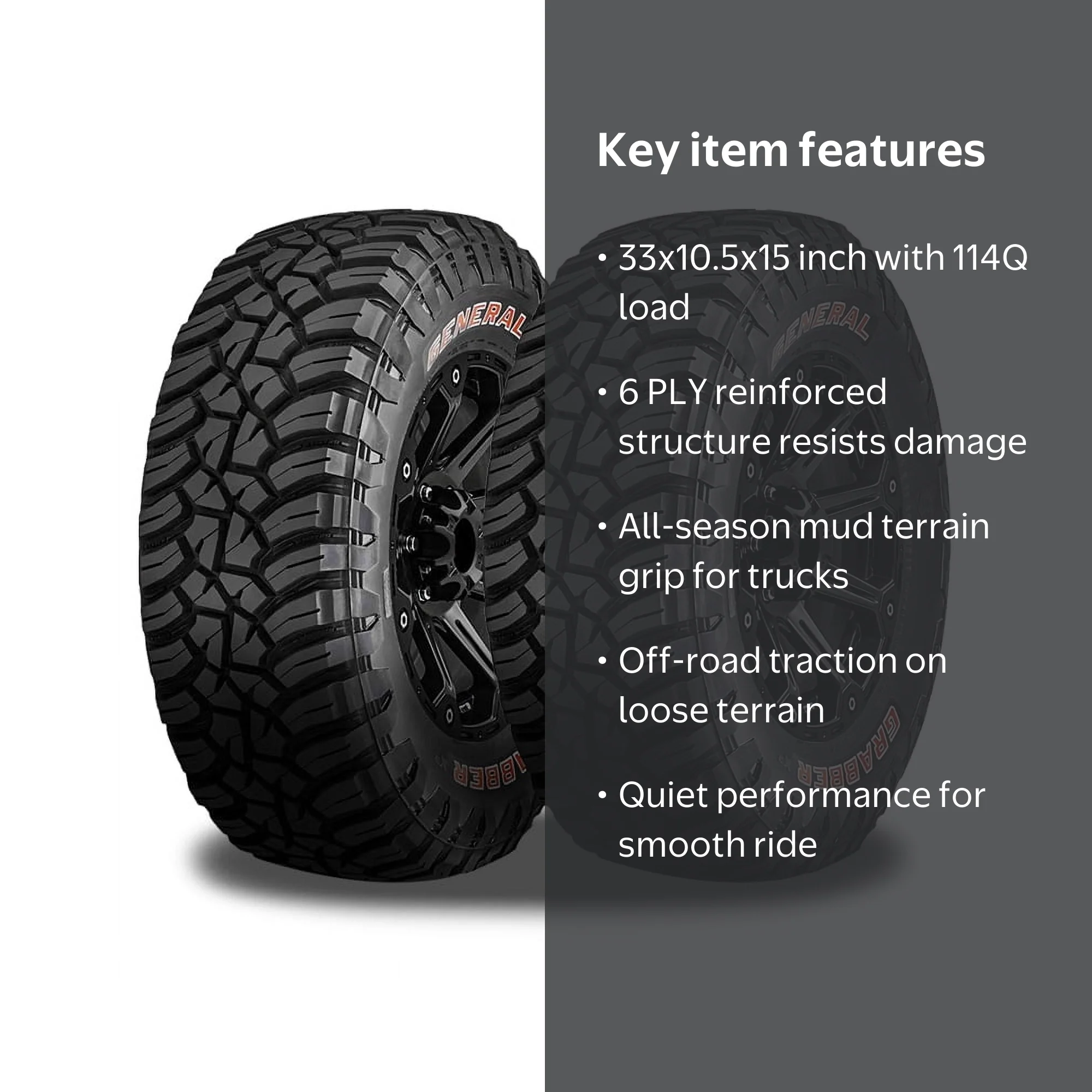 2 General Grabber X3 Red Letter 33x10.5x15 114Q Off-Road Mud Tires