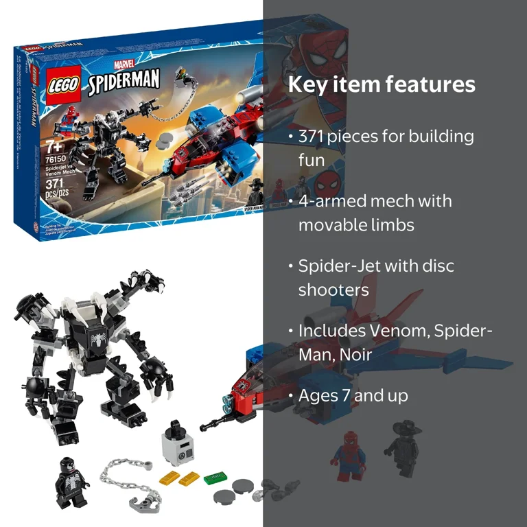 LEGO Marvel Spider-Man Set: Spider-Jet vs Venom Mech Building Kit