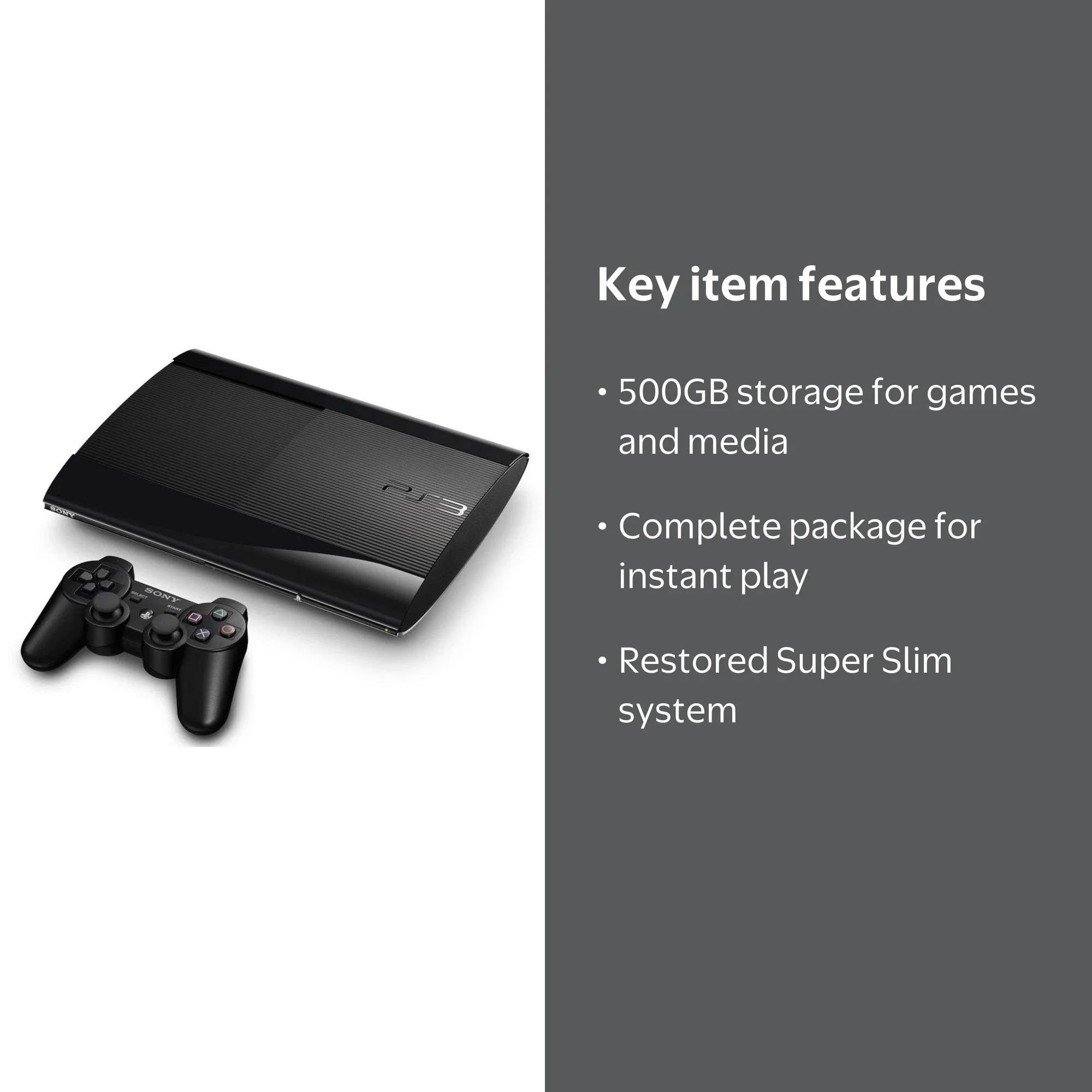 Sony, PlayStation 3 PS3 Super Slim System 500GB, Refurbished